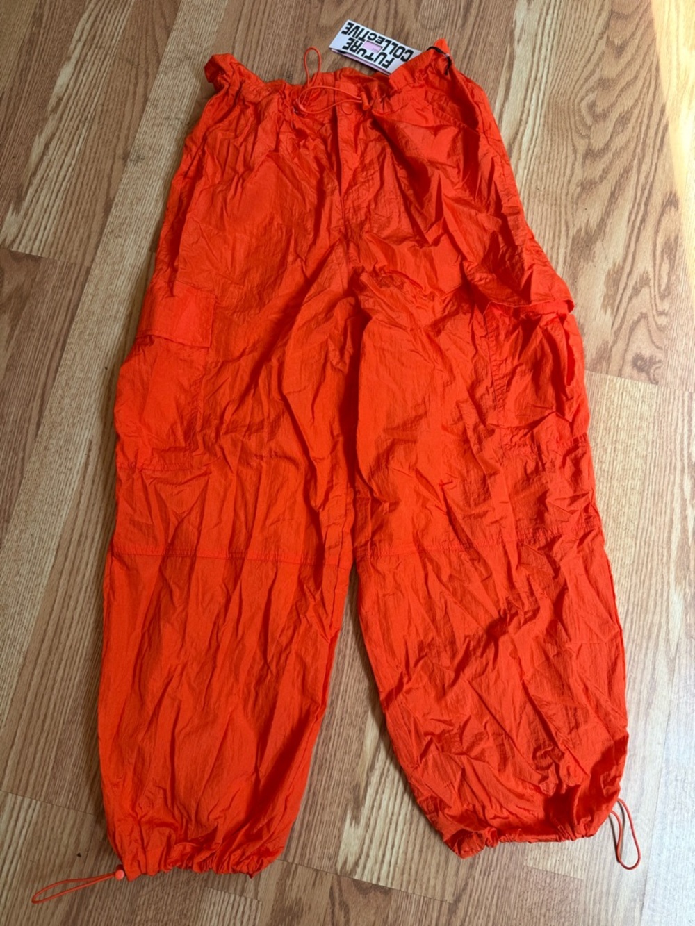 Wide Leg Drawstring Cargo Pants - Orange